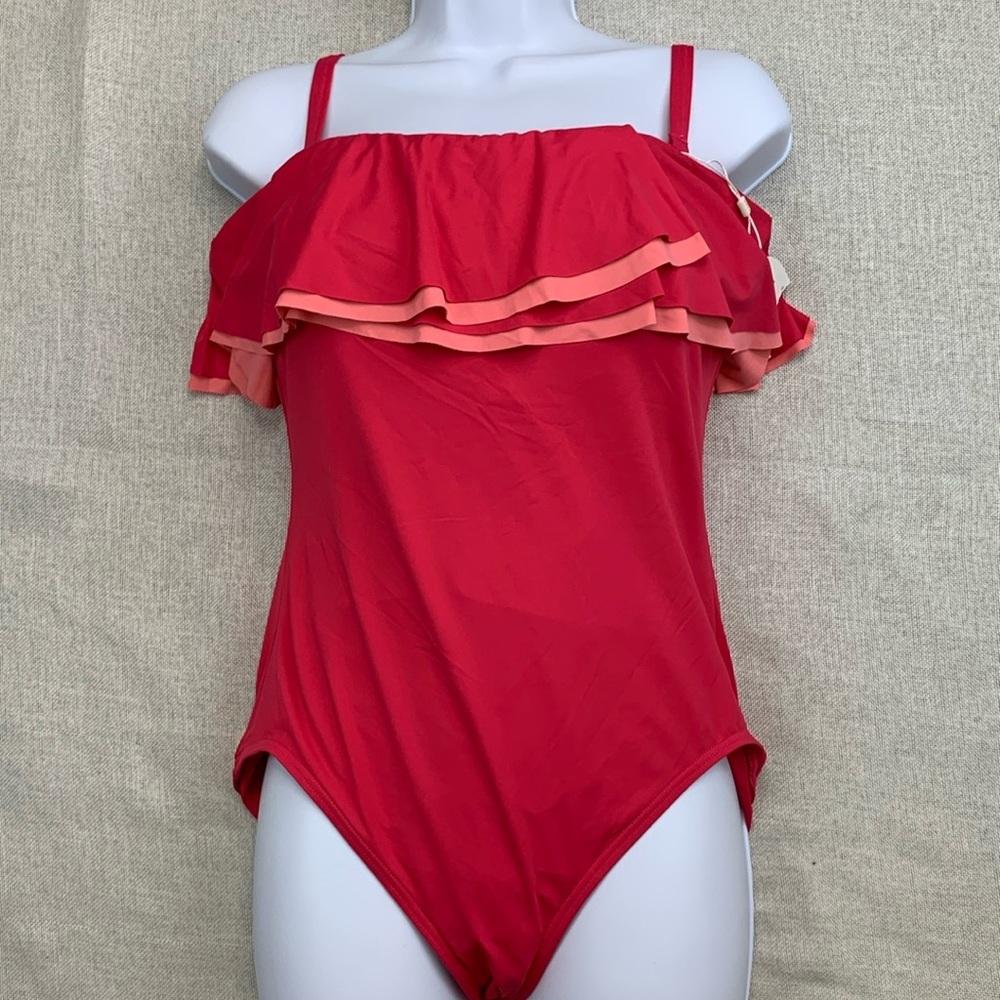 NWT Red One Piece Swimwear with Sleek Design Size 12/36C